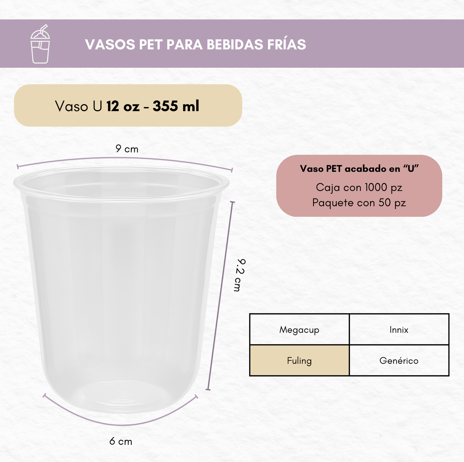 Vasos Pet 12 Oz - Fondo U - Con Tapa Domo 1000 pz - Image 3