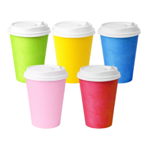 Vaso De Papel Encerado Colores 12oz Y Tapa  Blanca 1000 pzas