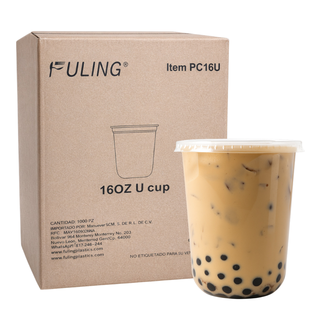 Vasos Pet U 16 Oz Para Bubble Tea Con Tapa Plana 1000pz